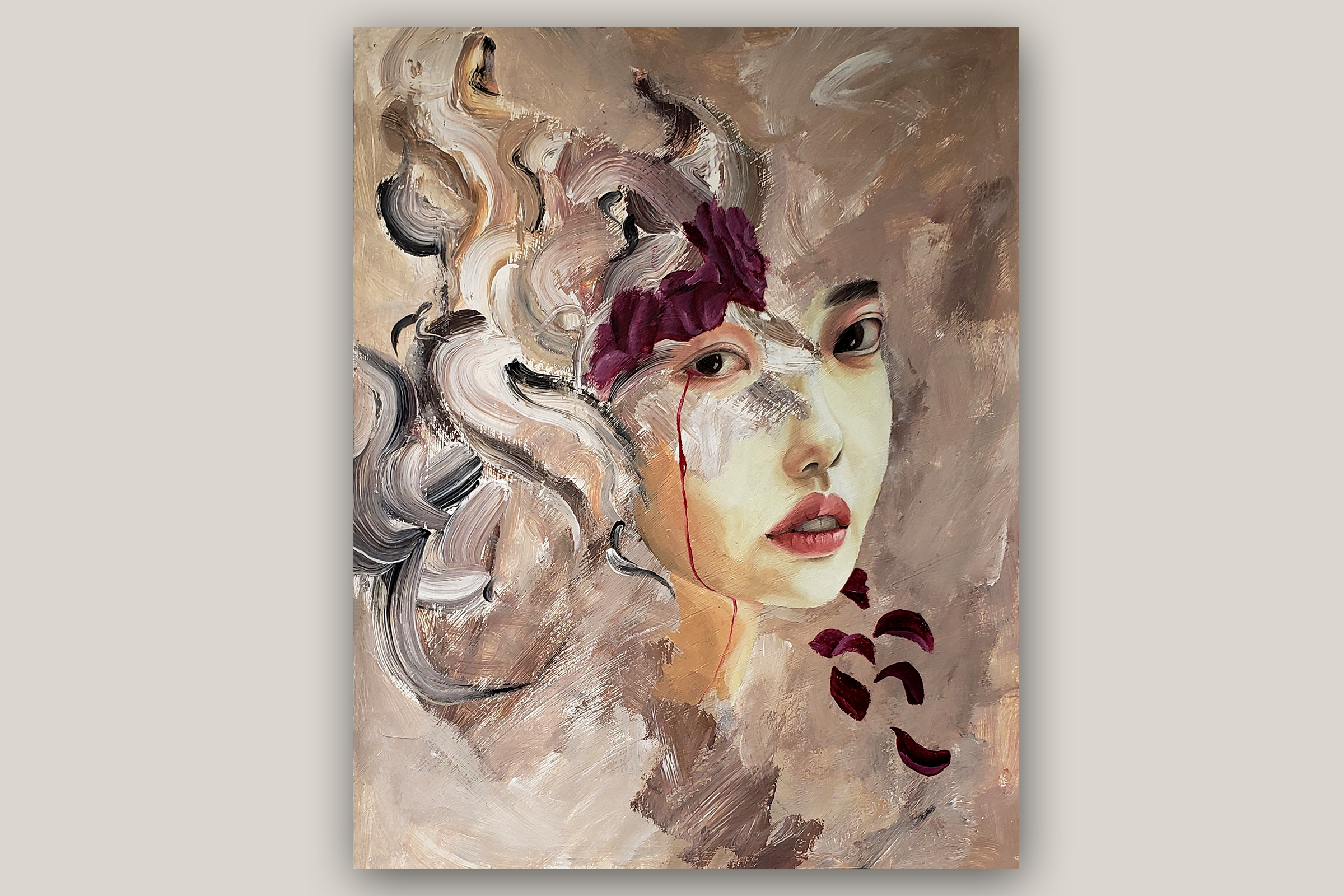 Breanna Herrera, student work, Certificate in Fine Arts, Whitecliffe College, painting, woman, girl, face, End-of-Year Fine Arts Exhibition