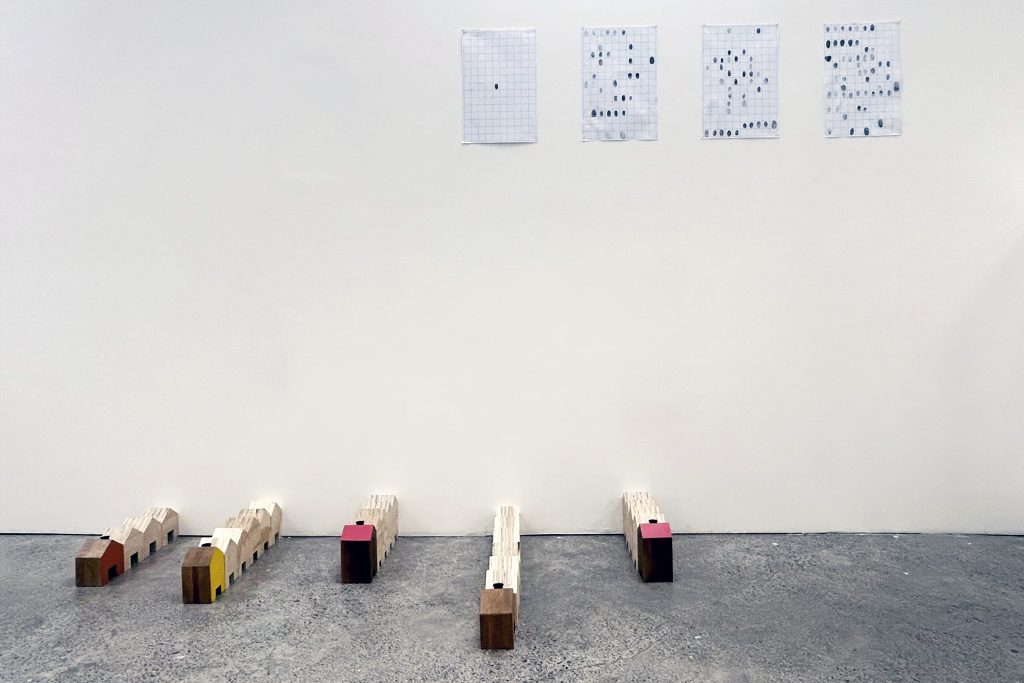 Robyn Stewart, Bachelor of Fine Arts, Year 2, 2024, exhibition, student work, end of year, houses, juxtaposing, Readymade Participatory installation