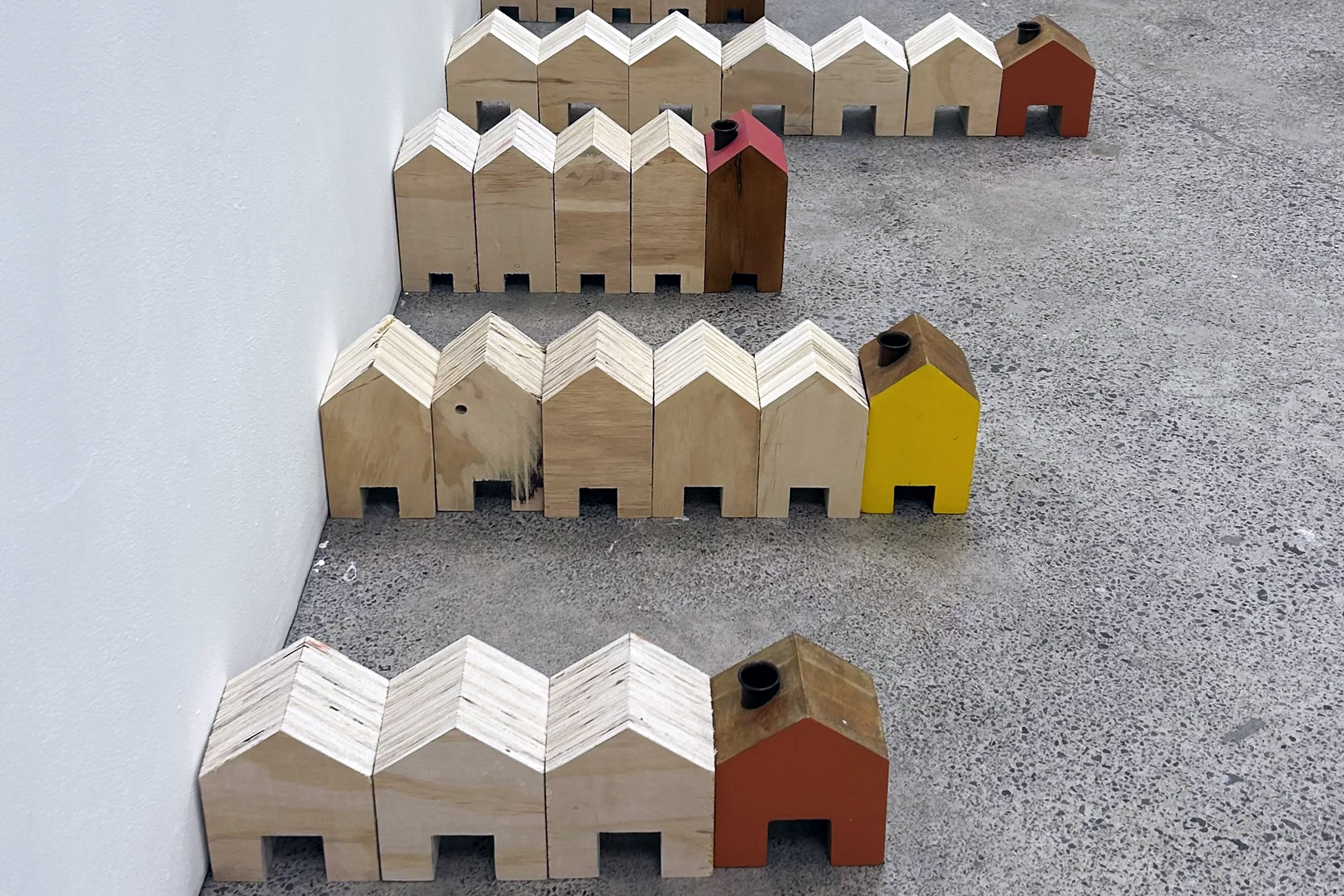 Robyn Stewart, Bachelor of Fine Arts, Year 2, 2024, exhibition, student work, end of year, houses, juxtaposing, Readymade Participatory installation