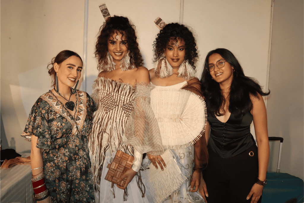 Samsara Goya from Whitecliffe with NIFT Partner Vanya Aggarwal for RE/NEW A Time to Shine Matariki Fashion Show