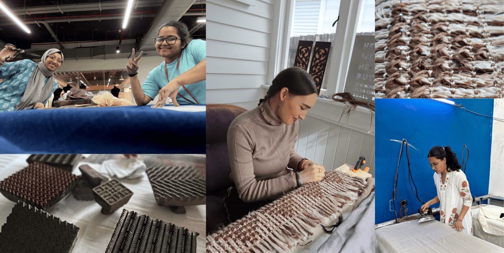 Process photos of students designers for RE/NEW Matariki Fashion Show