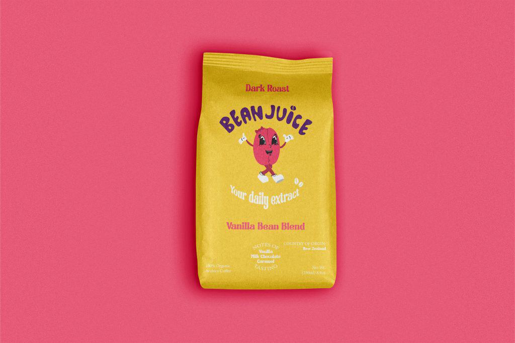 Isla Smith, Beanjuice. Bachelor of Design + Digital Media, Year 1, Student work, Whitecliffe College, graphic design, package design, branding
