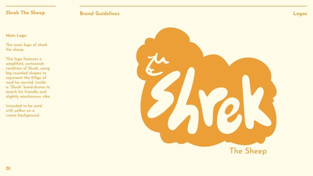 Ramona Surangsrirat, Shrek the Sheep Brand. Bachelor of Design + Digital Media, Year 2, Student work, Whitecliffe College, graphic design, logo, brand design, branding, brand guide, package design