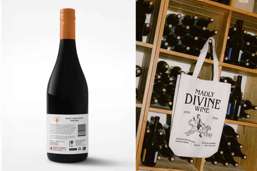 Isabelle Cassidy, Dionysia, Bachelor of Design & Digital Media, student work, Whitecliffe College, Graphic design, wine brand, graphics, winery & restaurant, InDesign, Illustrator. whitecliffe student, Best Design Awards, Designers Institute of New Zealand,