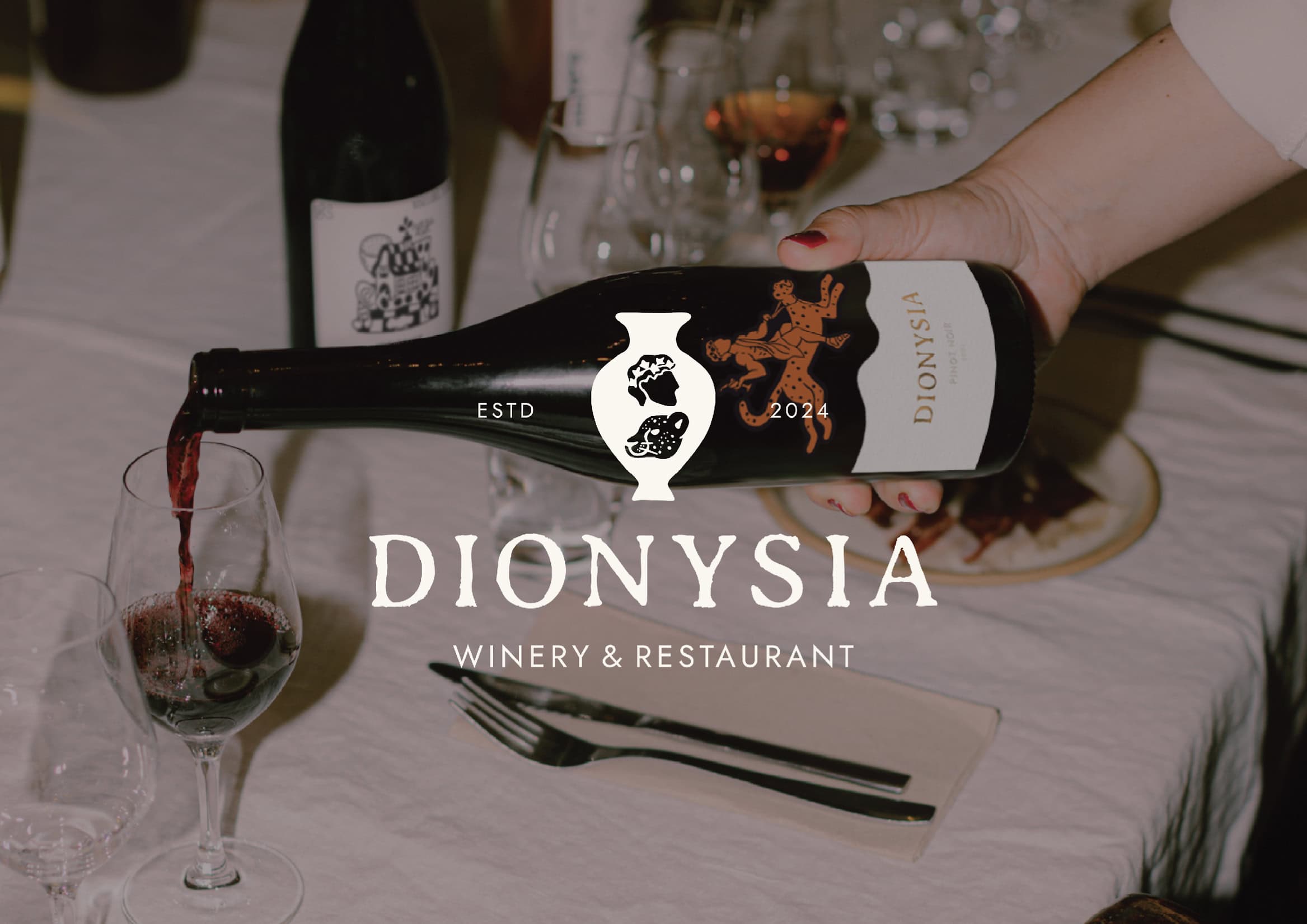 Isabelle Cassidy, Dionysia, Bachelor of Design & Digital Media, student work, Whitecliffe College, Graphic design, wine brand, graphics, winery & restaurant, InDesign, Illustrator. whitecliffe student, Best Design Awards, Designers Institute of New Zealand,