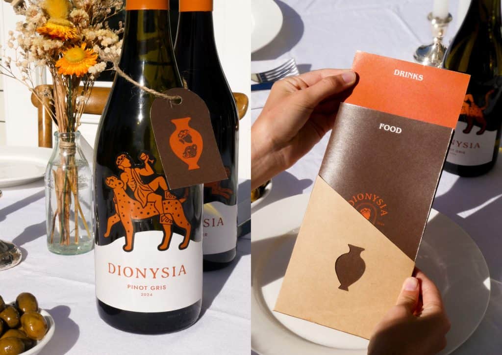 Isabelle Cassidy, Dionysia, Bachelor of Design & Digital Media, student work, Whitecliffe College, Graphic design, wine brand, graphics, winery & restaurant, InDesign, Illustrator. whitecliffe student, Best Design Awards, Designers Institute of New Zealand,