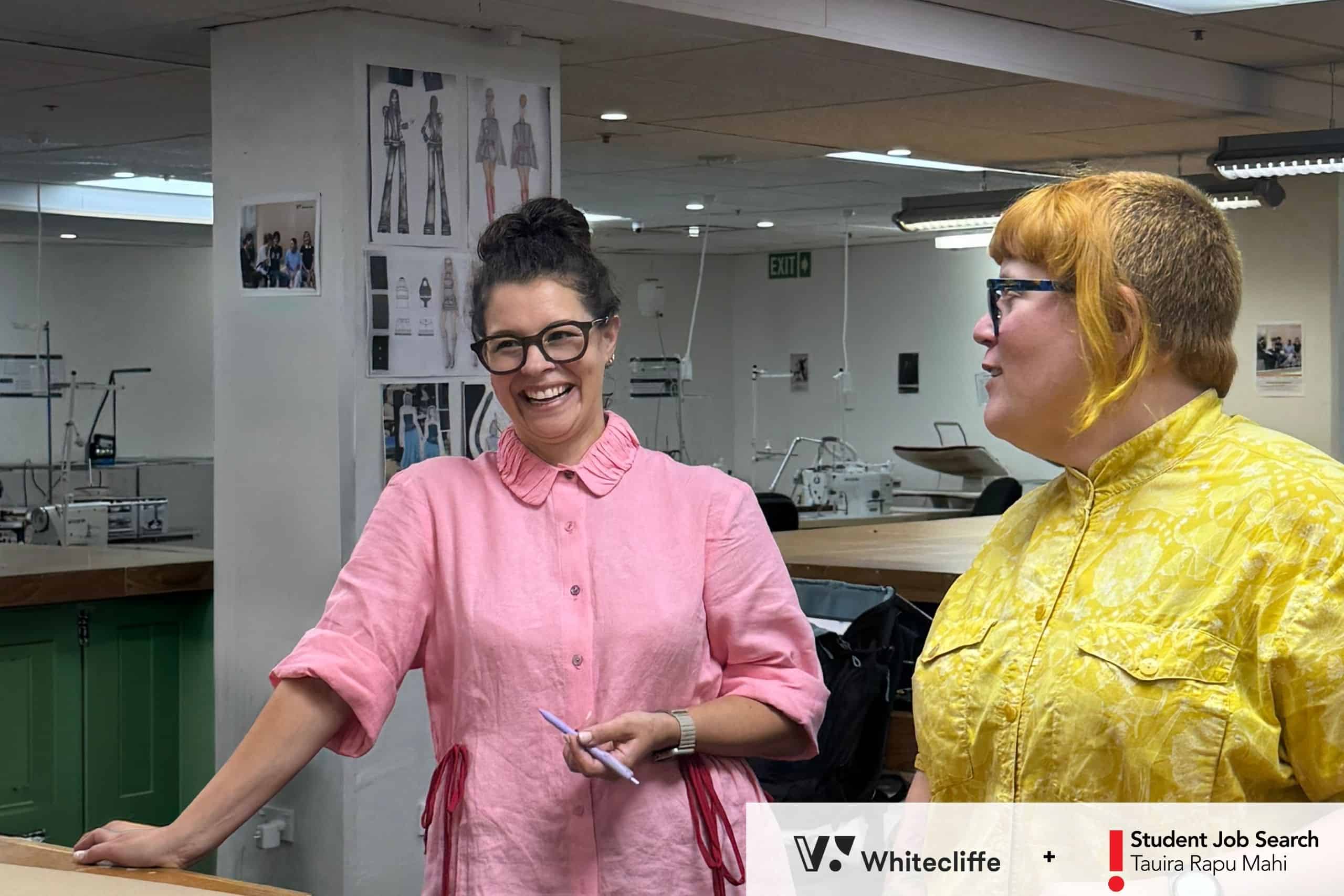 Whitecliffe student Sophie Ivory working on the Mark 2.0 mascot project at her workstation