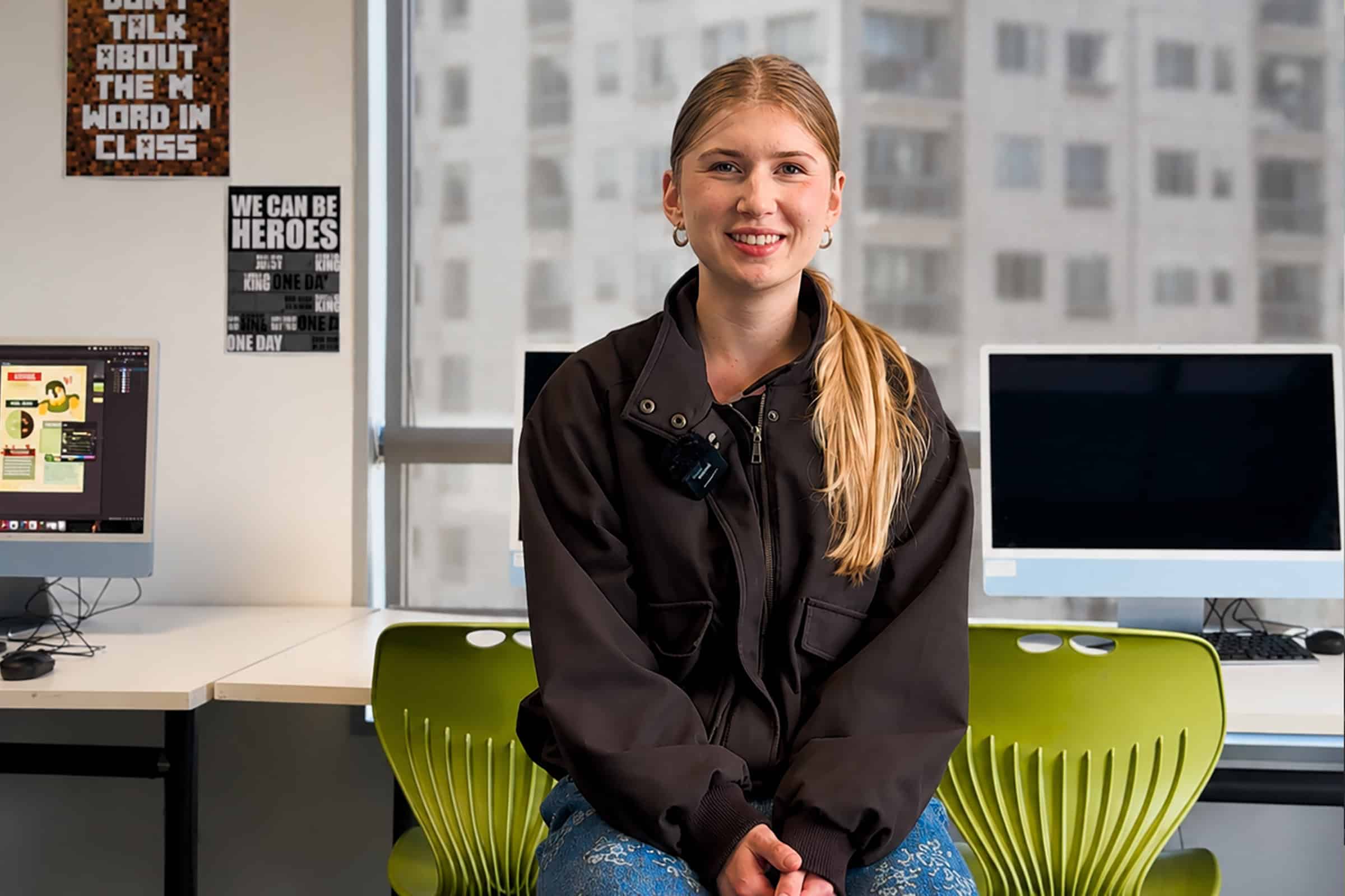 Whitecliffe Bachelor of Design and Digital Media student Alyssa Gorshkova speaking to her experience at Whitecliffe.