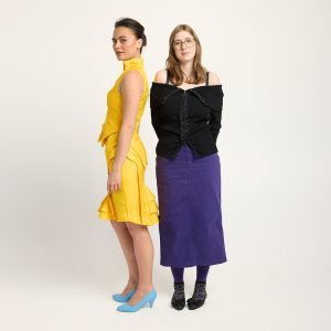 Model wearing the Resene Colour of Fashion 2026 finalist design by Whitecliffe student Amelia Matthews.
