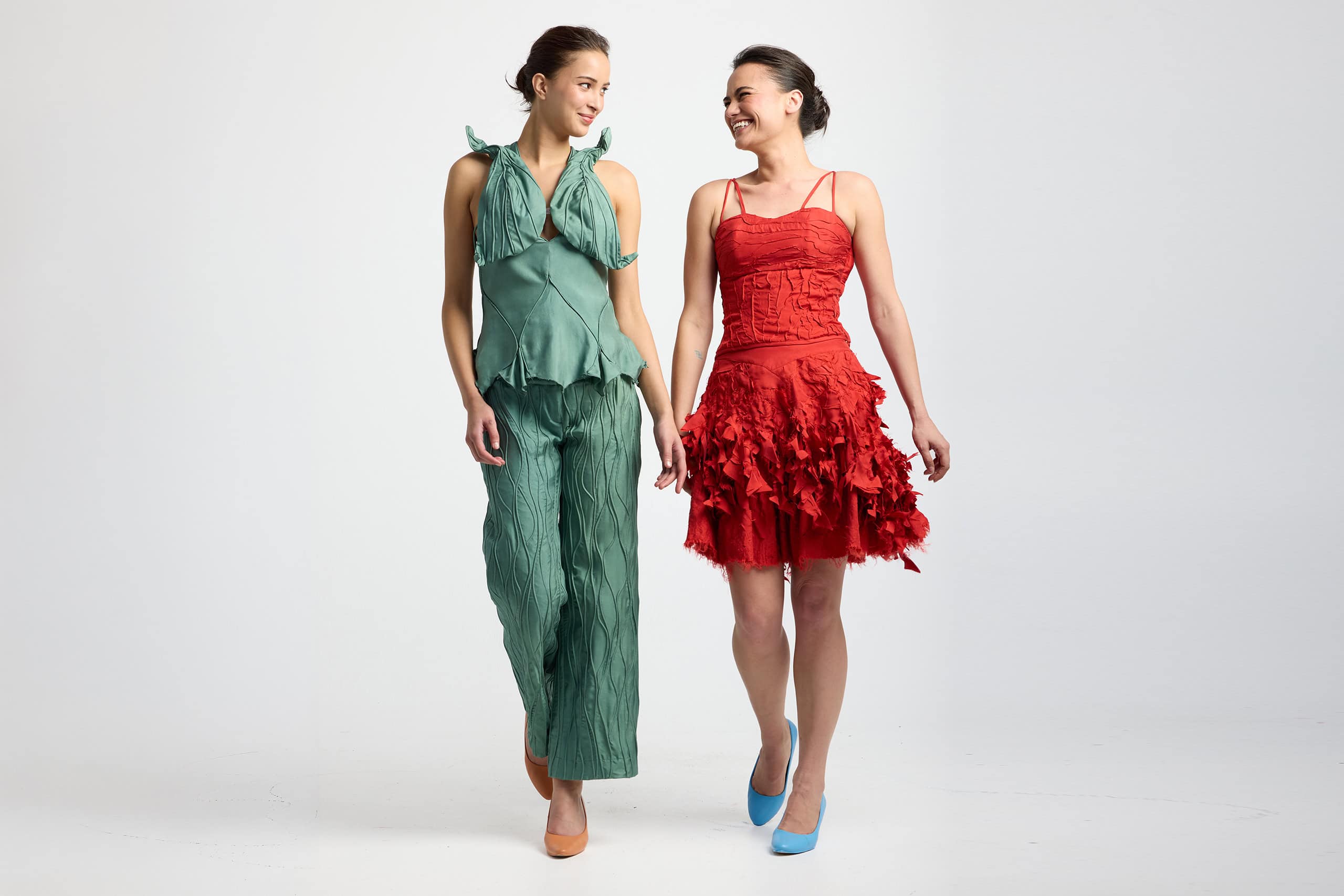Resene Colour of Fashion 2026 finalist designs by Whitecliffe students Cate Moyle and Astyn Fernandes.
