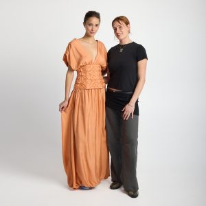 Model wearing the Resene Colour of Fashion 2026 finalist design by Whitecliffe student Cecelia Beaglehole.