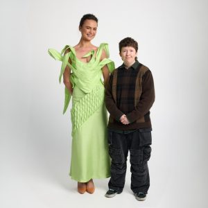 Model wearing the Resene Colour of Fashion 2026 finalist design by Whitecliffe student Keiron Briggs.